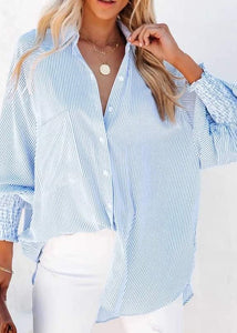 Blue Smocked Wrist Oversize Blouse Presale