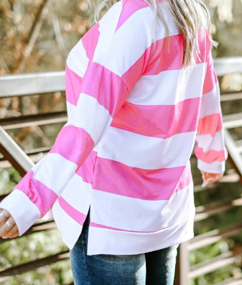 Pink Plus Size Stripe Tops Presale