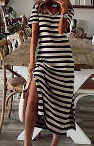 Striped V Neck Dress