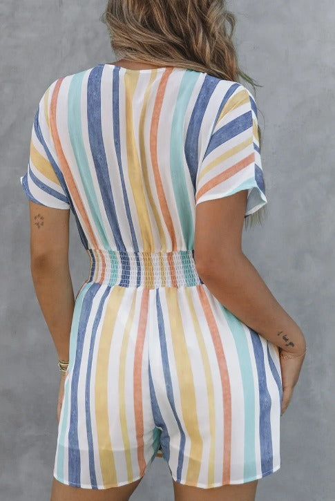 Striped V Neck Romper Presale