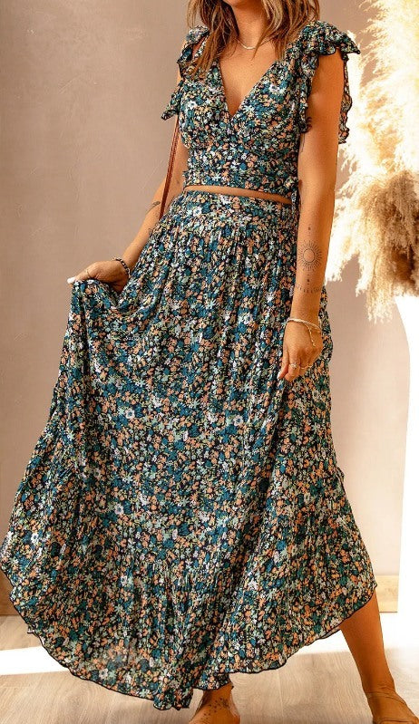 Two Piece Ruffle Floral Maxi Set Presale